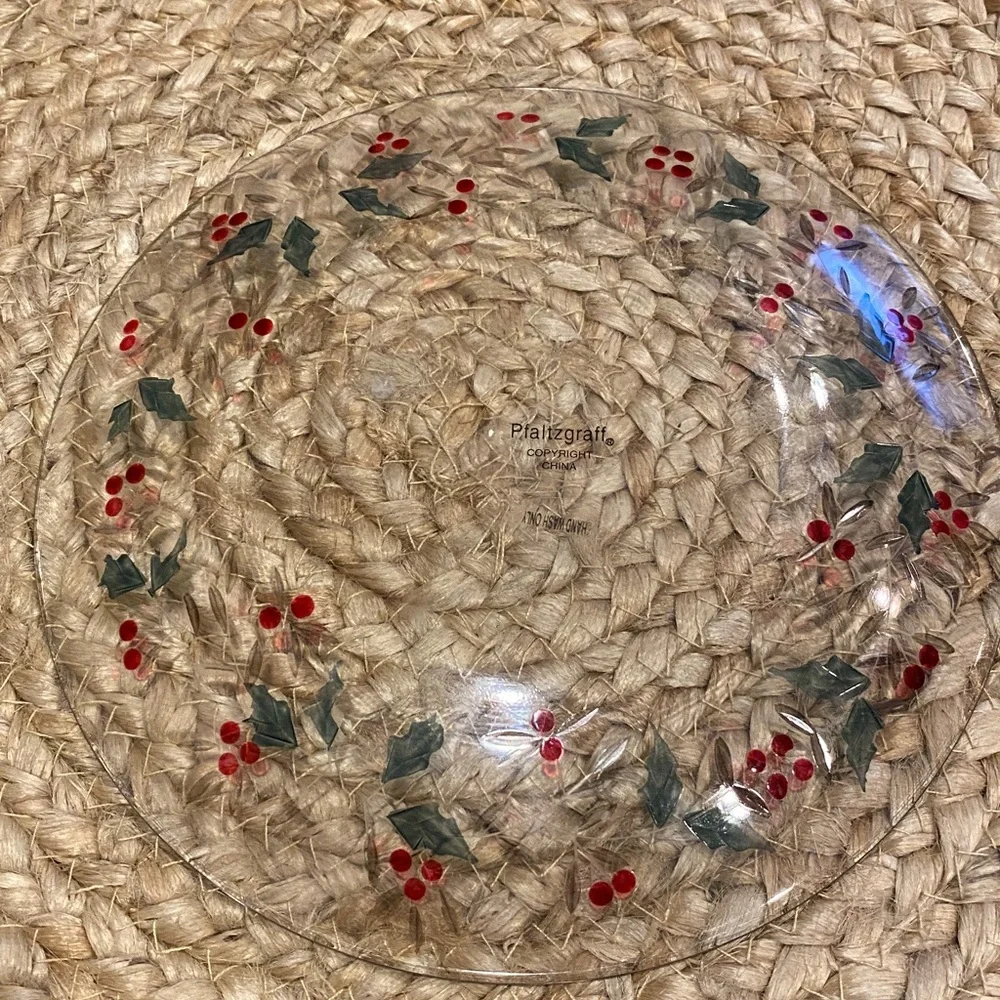 Pfaltzgraff Winter Berry Decorative Glass Plate-Red, Green Design. 8 Available.